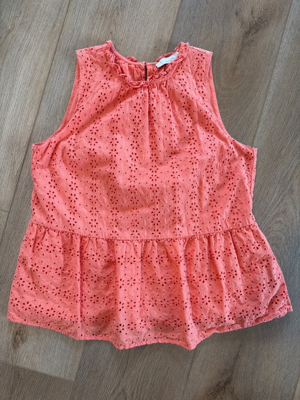 LOFT Coral Eyelet Peplum Top